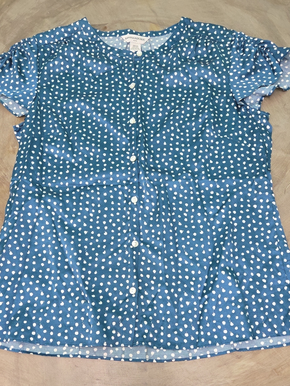 Banana Republic Blue Polka Dot Button-Front Blouse